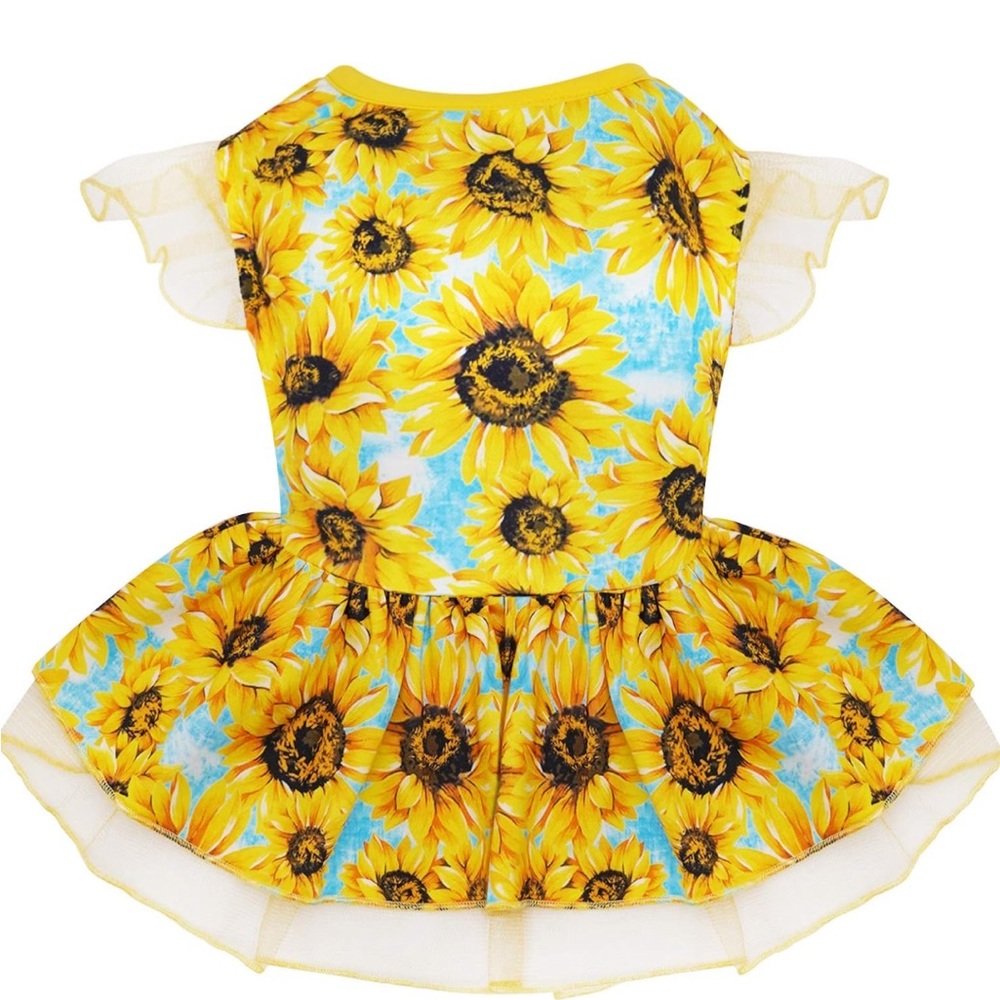 KYEESE Dog Dress Sunflower Dogs Sundress Tulle with Ruffle Sleeves X-Small